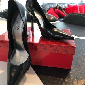 Black Leather Carrie Stilleto Heels by Guess